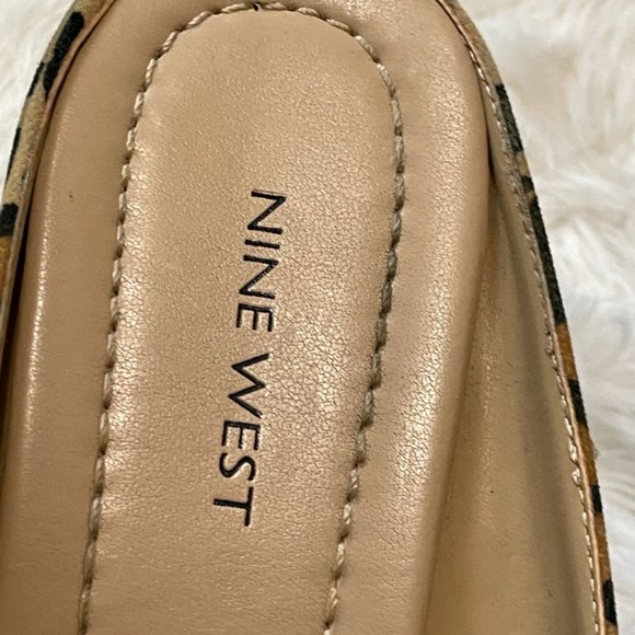 Nine West "Dayside" Leopard Fabric Comfortable Slip on peep toe Wedges 10 - Picture 3 of 13